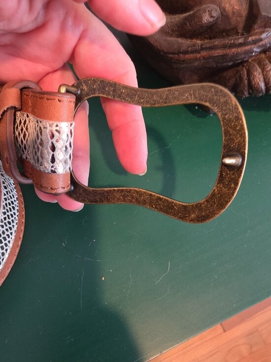 Chico’s Brown Wide Leather Belt  Silver & Brass Buckle Sz M Boho Cowgirl NWOT main image 4